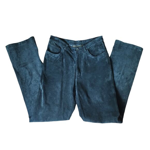 Vintage Brandon Thomas Black Suede 100% Leather Straight Leg High Rise Pants, 4 - Picture 2 of 11